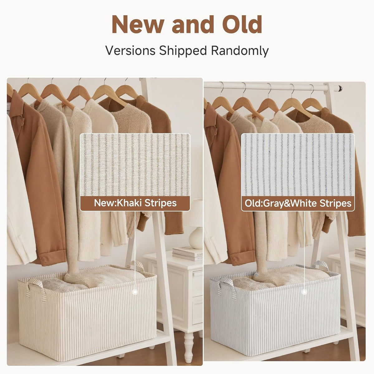 StorageWorks Storage Bins, Shelves Baskets for Organizing, Fabric Closet Organizers with Handles, Metal Frame, Beige-Cotton-linen, 2-Pack