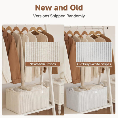 StorageWorks Storage Bins, Shelves Baskets for Organizing, Fabric Closet Organizers with Handles, Metal Frame, Beige-Cotton-linen, 2-Pack