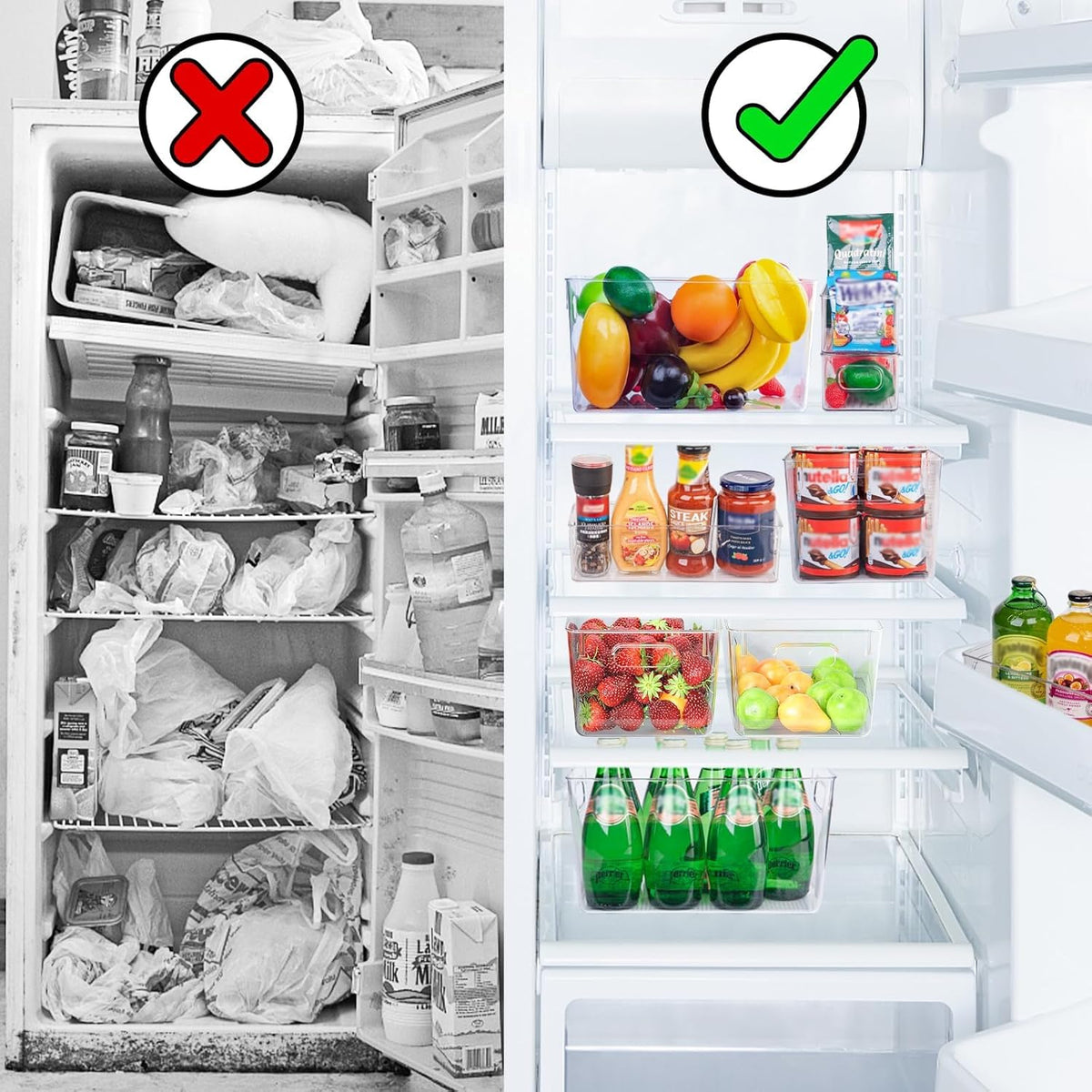 Clear Plastic Storage Bins-6 Pack Large Pantry Organizers and Storage Containers for Kitchen, Bathroom, Under-Sink, Office, Closet, Garage, Freezer and Snack