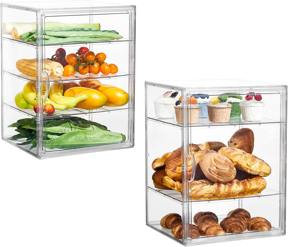 SANKEU Pastry Display Case,Bread Box for Kitchen Countertop,4 Layers Adjustable Clear Bread Storage with Magnetic Door Bakery Pastry Display15.5x11.4x9.8inch，1 Pack