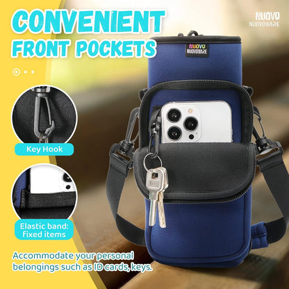 Nuovoware Water Bottle Carrier Bag,25oz/40oz/64oz Bottle Pouch Holder,Adjustable Shoulder Hand Strap 2 Pocket Sling Neoprene Sleeve Sports Accessories for Hiking Travelling Camping