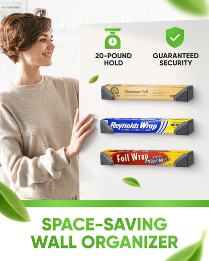 Skywin Adhesive Foil and Plastic Wrap Organizer Includes 2 Holders, Fits Box Width up to 2.4in/61mm, Heavy Duty Aluminum Foil Organization and Storage (White)