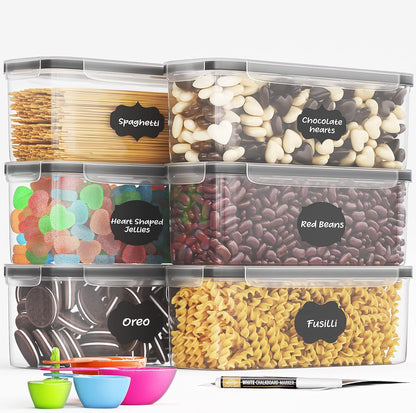Chef's Path Airtight Food Storage Containers with Lids (Set of 4/3.6 Liters Each), Plastic Spaghetti Container for Pasta & Dry Food Storage, BPA Free Pantry Organizer Set with Kitchen Accessories