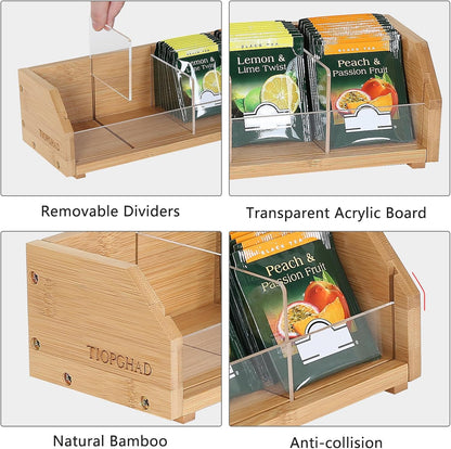 TIOPGHAD 3 Layer Stackable Bamboo Tea Bag Organizer Storage Holder for Tea Bags Wood Tea Box Containers Tea Rack Teabag Station Stand for Cabinet Countertop Office(Patented Design)