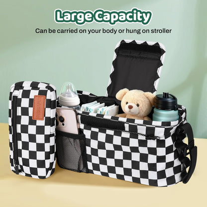 Guiseapue Universal Stroller Organizer with Cup Holder: Baby Essentials, Stroller Caddy Accessories with Detachable Phone Bag, Non-Slip Straps, Fits for Uppababy, Baby Jogger, New Moms Baby Gifts