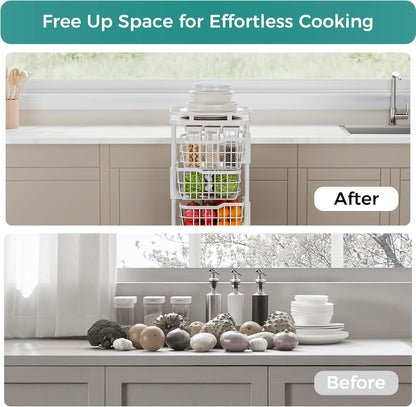 5 Tier Kitchen Fruit Vegetable Storage Cart with One-Piece Rotating Basket, Pantry Organizer Shelf Rack Floor Stand for Veggie Onion Potato Produce Spice, Rolling Snack Cart on Wheels, Black