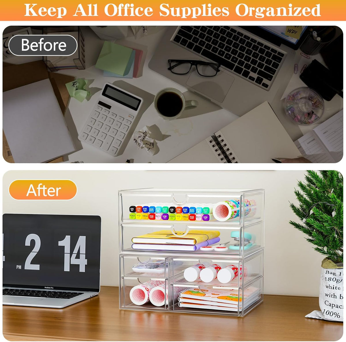 Acrylic Makeup Organizer with 13 Drawers, Bathroom Counter Organizer, Acrylic Organizers, Desk Organizer, Office Supplies, Storage Drawers for Cosmetic, Pencil, Coffee, etc 3 Pack