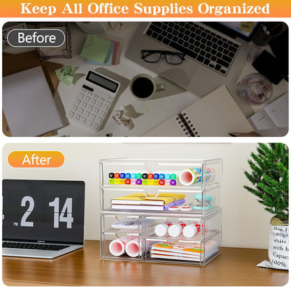 Acrylic Makeup Organizer with 13 Drawers, Bathroom Counter Organizer, Acrylic Organizers, Desk Organizer, Office Supplies, Storage Drawers for Cosmetic, Pencil, Coffee, etc 3 Pack