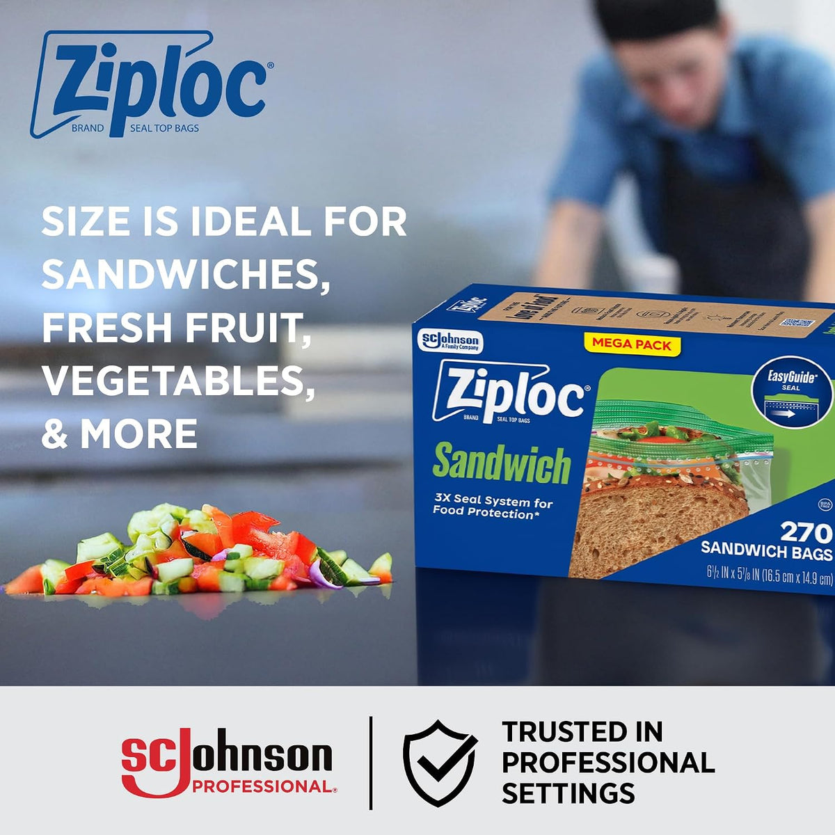 Ziploc Sandwich and Snack Bags with EasyGuide Texture, Plastic Storage Bags with Grip 'n Seal Technology, 270 Bags Total