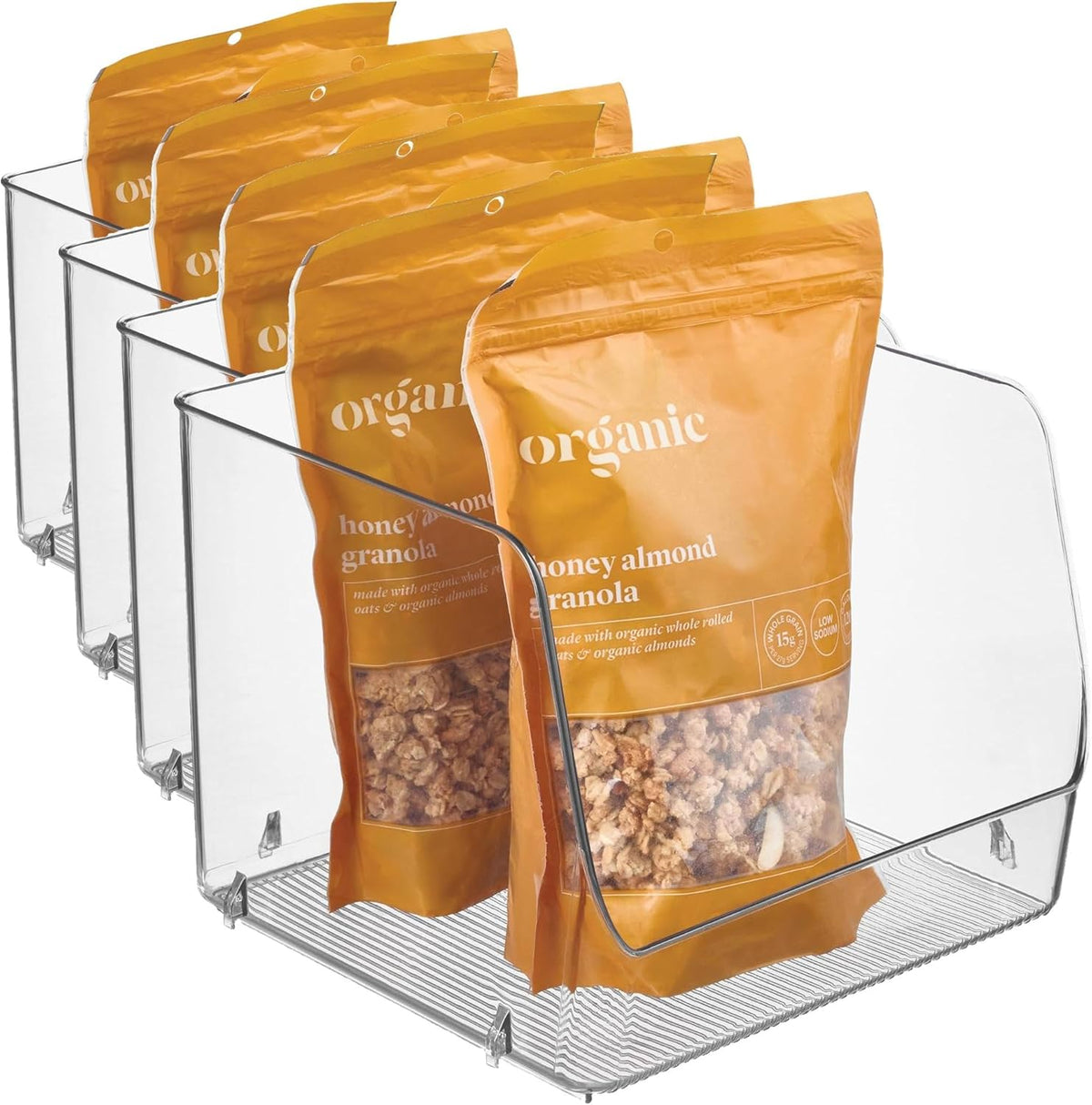 iDesign Linus Stacking Organizer Bins for Kitchen, Pantry, Office, Bathroom, Extra Large-Clear