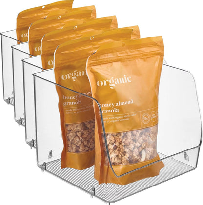 iDesign Linus Stacking Organizer Bins for Kitchen, Pantry, Office, Bathroom, Extra Large-Clear