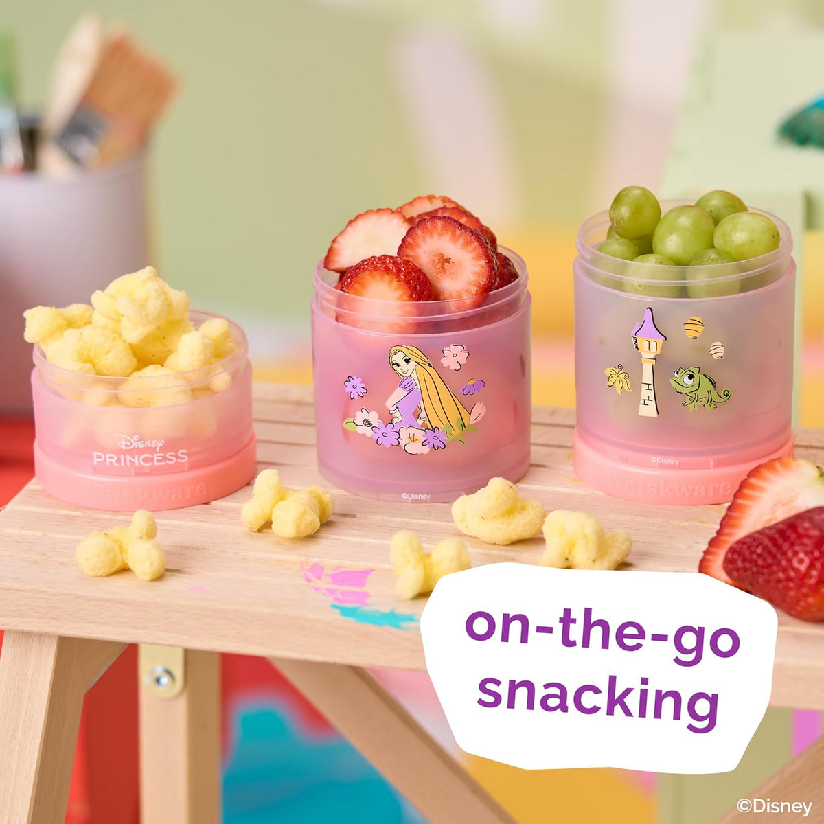 Whiskware Bluey Stackable Snack Containers for Babies, Toddlers, and Kids, 3 Stackable Snack Cups for School and Travel, Cupholder Friendly, Bluey and Bingo! Let’s Do This!