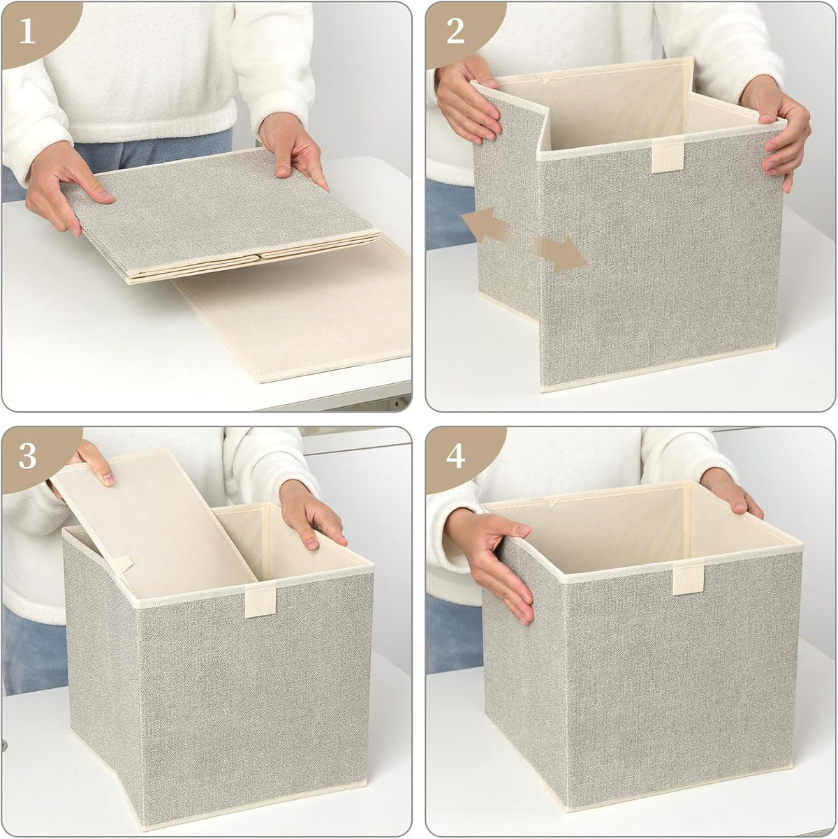 Storage Baskets, 11-Inch Woven Fabric Bins, Storage Cubes with Reinforced Handles, Organizer Bins for Closet Shelves, Foldable, for Toys, Clothes, Natural Beige (3PCS/Beige-11*11*7.8inch)