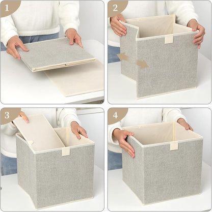 Storage Baskets, 11-Inch Woven Fabric Bins, Storage Cubes with Reinforced Handles, Organizer Bins for Closet Shelves, Foldable, for Toys, Clothes, Natural Beige (3PCS/Beige-11*11*7.8inch)