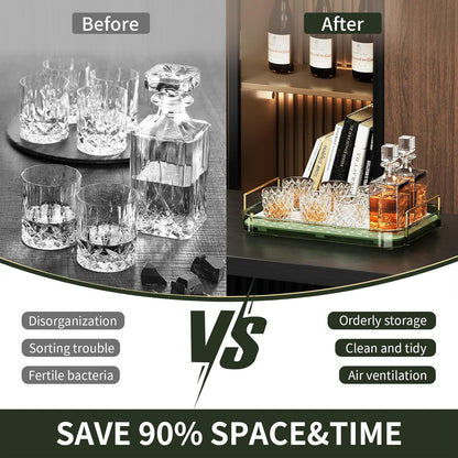 Seoneiro Whiskey Tray, Glass Cup Rack, Mug Holder, Coffee Cup Organizer, Bathroom Countertop Organizer with Drain Board Wine Glass Decorative, Food Tray, Kitchen Spice Rack