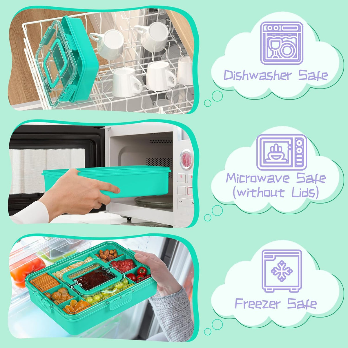 Xyptorix Snack Box Container for Kids - Adjustable 12-Compartment Snack Containers, Reusable Bento Box, Dishwasher Safe, BPA-Free, Perfect for School, Travel, Camping & Picnic, Ivory White