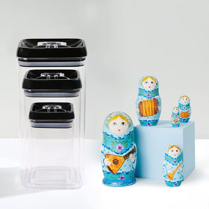Felli Flip Tite Storage Container with Built-In Spoon & Airtight Lid 5” Large-M Ring Flip Top, Stackable Acrylic Canister for Sugar Flour Powder, Kitchen Pantry Organizer (1.8qt), 2 spoons