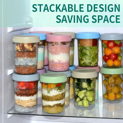 Xyptorix 16 oz Overnight Oats Containers with Lids, Leak-Proof Wide Mouth Mason Jars & Separate Compartments for Fruits/Nuts, Airtight Glass Jars for Chia Pudding, Yogurt, Parfait and Salad