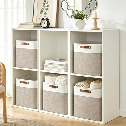 Bagnizer Large Fabric Storage Baskets | 50L Storage Bins, Decorative Linen Closet Baskets with Handles for Organizing, Shelf, Toys, Clothes, Home, Office, Nursery, 17x12x15Inches (Grey&White)