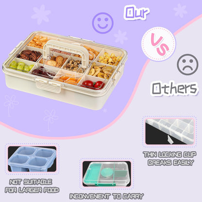 Xyptorix Snack Box Container for Kids - Adjustable 12-Compartment Snack Containers, Reusable Bento Box, Dishwasher Safe, BPA-Free, Perfect for School, Travel, Camping & Picnic, Ivory White