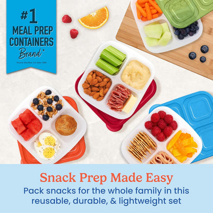 Bentgo Easyboxes 4-Compartment Snack Containers - 8-Piece Set with 4 Trays & 4 Custom-Fit Lids to Seal in Freshness - Reusable Food Storage & Meal Prep Bento BPA-Free Containers (Brights 4-Pack)