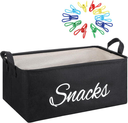 Newtay 17 Pcs Snack Basket Sets, Snack Storage Bin for Pantry Shelves with 16 Pcs 2 Inch Chip Clips, Basket Organizer for Kitchen Home, Chips, Popcorn, Candy, Pretzels(Burlap,Khaki)