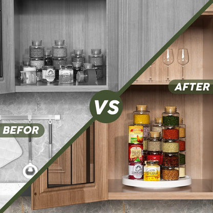 Lazy Susan Organizer, 10 Inch Non-Skid Bamboo Turntable Organizer for Salt Pepper Olive Oil and Spices Next to Stove, Wooden Lazy Susan for Table or Kitchen Countertop Organizer