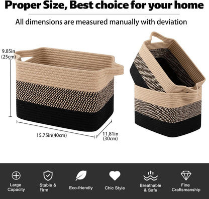 OIAHOMY Storage Basket, Woven Baskets for Storage, Cotton Rope Basket for toys,Towel Baskets for Bathroom - Pack of 3, Gradient Yellow