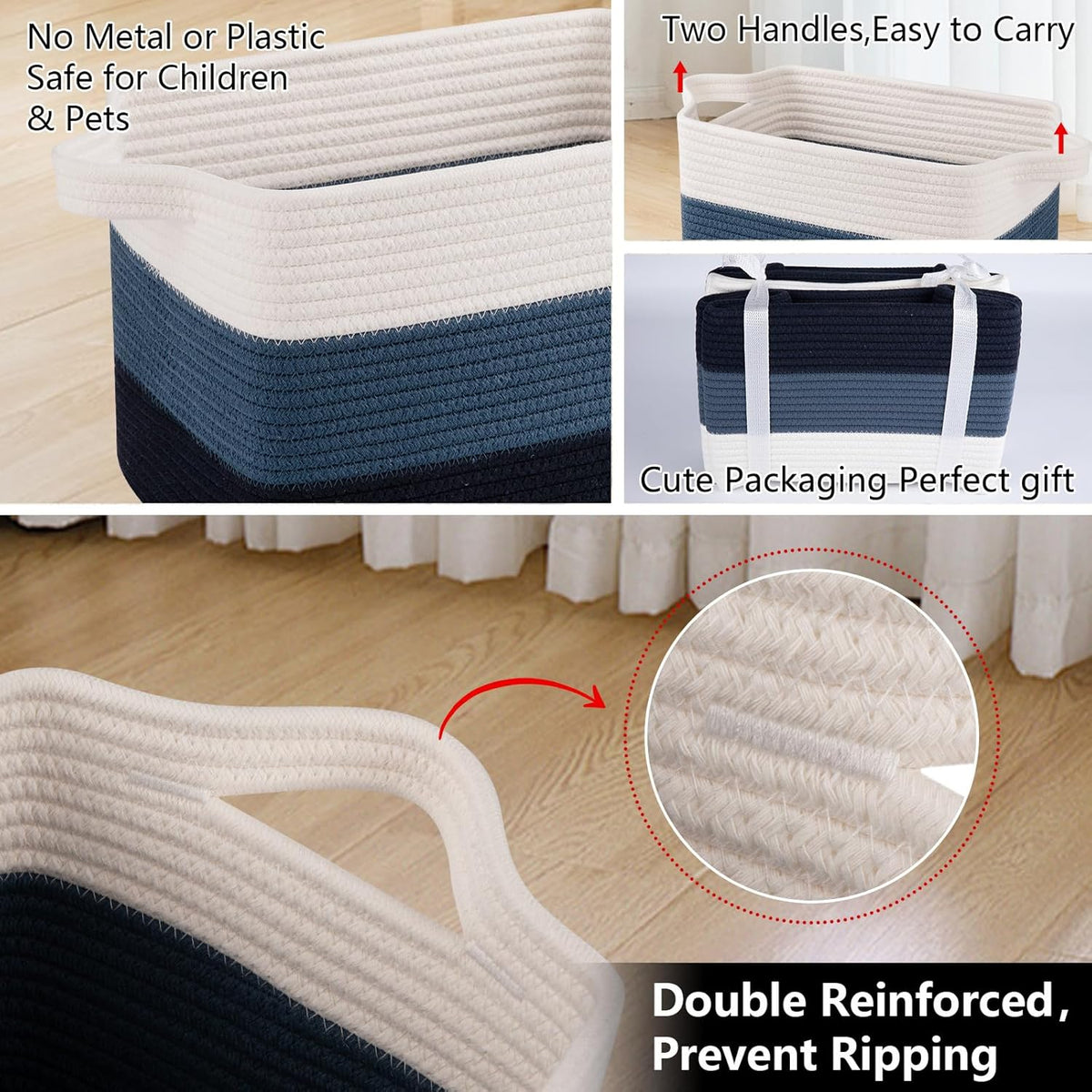 OIAHOMY Storage Basket, Woven Baskets for Storage, Cotton Rope Basket for toys,Towel Baskets for Bathroom - Pack of 3, Gradient Yellow