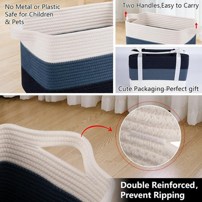 OIAHOMY Storage Basket, Woven Baskets for Storage, Cotton Rope Basket for toys,Towel Baskets for Bathroom - Pack of 3, Gradient Yellow
