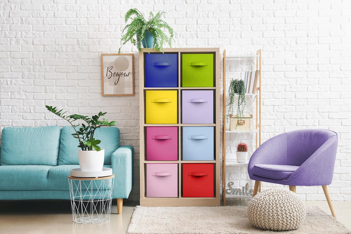 Sorbus Fabric Storage Cubes - 8 Foldable Storage Bins for Organizing Pantry, Cubbies, Toy Box - Clothes Storage & Closet Organizer - 11 Inch Collapsible Cube Baskets for Shelves with Handle