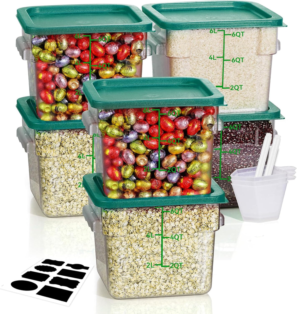 4QT NSF Food Storage Containers: 8 PCS [Food Grade][Hot&Cold Resistant] Commercial Clear Food Storage Containers with Lids for Restaurant Kitchen Proof Dough, Measuring Spoons Included(BPA FREE) - Colors A