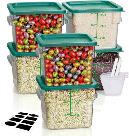 4QT NSF Food Storage Containers: 8 PCS [Food Grade][Hot&Cold Resistant] Commercial Clear Food Storage Containers with Lids for Restaurant Kitchen Proof Dough, Measuring Spoons Included(BPA FREE) - Colors A