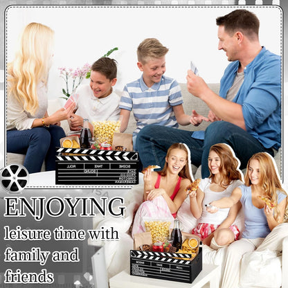 Movie Night Supplies Snack Trays with Handles Reusable Wooden Movie Gift Basket for Theater Popcorn Bucket Bowl Box Container Family Room Decor(Classic Style)