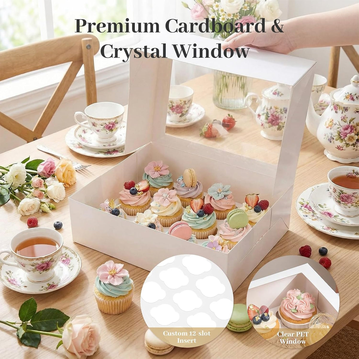 VGOODALL 12 Count Cupcake Boxes, 6PCS Cupcake Container with Window Boxes Holding 72 Pastry Box for Birthday Holiday Party Bakery Supplies 13.2"x9.8"x4"