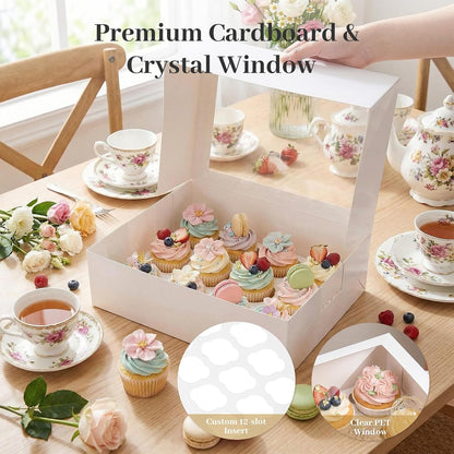 VGOODALL 12 Count Cupcake Boxes, 6PCS Cupcake Container with Window Boxes Holding 72 Pastry Box for Birthday Holiday Party Bakery Supplies 13.2"x9.8"x4"