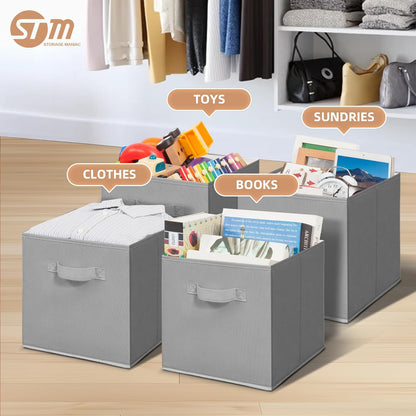 STORAGE MANIAC Storage Cubes, 11 Inch Durable 6 Pack Fabric Foldable Collapsible Bins with Handles for Organization, Closet, Shelves, Offices, Toys, Black