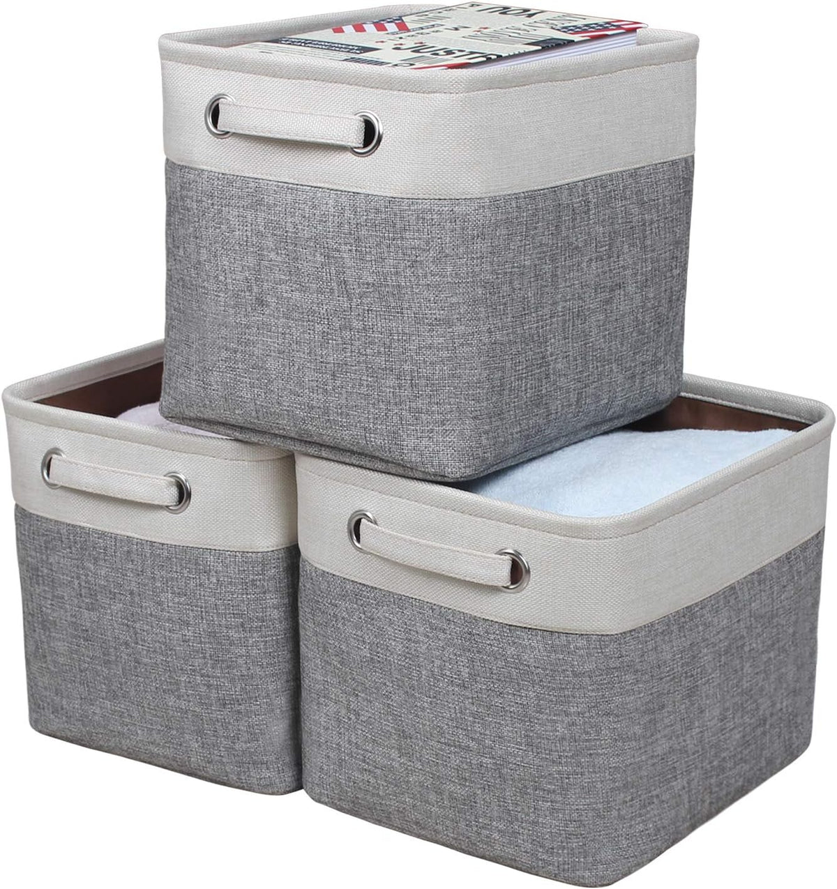 Foldable Storage Bin Collapsible Basket 12" x 10" x 9.5" Cube Storage Organizer Bins with Dual Carry Handles for Home Closet Shelves Drawers Organizer, Set of 3, Grey