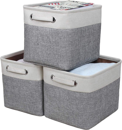 Foldable Storage Bin Collapsible Basket 12" x 10" x 9.5" Cube Storage Organizer Bins with Dual Carry Handles for Home Closet Shelves Drawers Organizer, Set of 3, Grey
