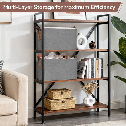 CHICVITA 4 Pack Large Storage Baskets for Shelves, Collapsible Closet Organizer Bins with Metal Frame, Fabric Storage Bins for Clothes Towels Organization, 16.8" x 11" x 9.8", Beige