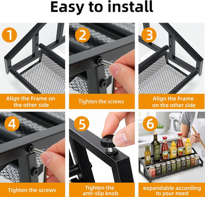3 Tier Expandable Spice Rack Organizer for Kitchen,13.7"-23.6" Heavy Duty Spice Organization Shelf,Metal Pantry Storage Shelves Racks, Good Space for for Pantry, Counter top,Patent Pending