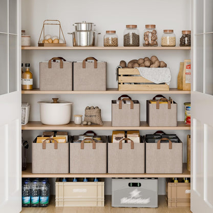 StorageWorks Storage Bins, Shelves Baskets for Organizing, Fabric Closet Organizers with Handles, Metal Frame, Beige-Cotton-linen, 2-Pack