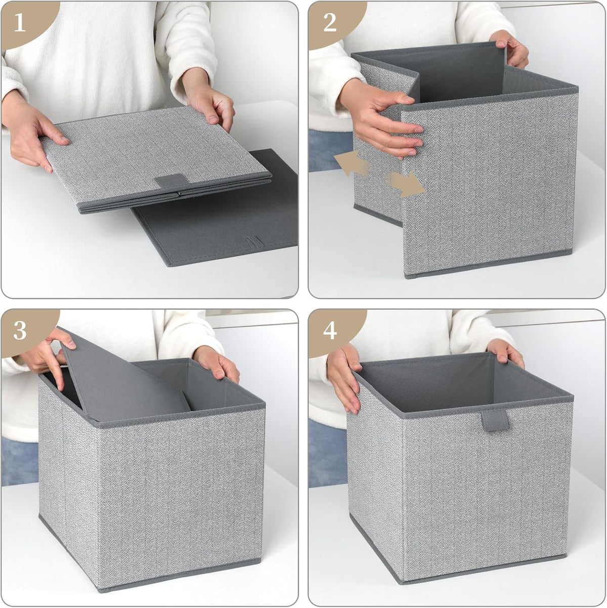 Storage Baskets, 11-Inch Woven Fabric Bins, Storage Cubes with Reinforced Handles, Organizer Bins for Closet Shelves, Foldable, for Toys, Clothes, Natural Beige (3PCS/Beige-11*11*7.8inch)
