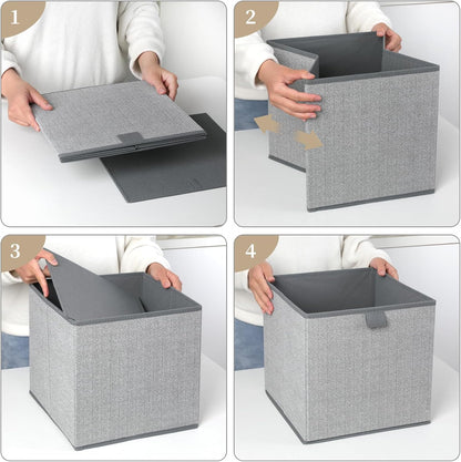 Storage Baskets, 11-Inch Woven Fabric Bins, Storage Cubes with Reinforced Handles, Organizer Bins for Closet Shelves, Foldable, for Toys, Clothes, Natural Beige (3PCS/Beige-11*11*7.8inch)