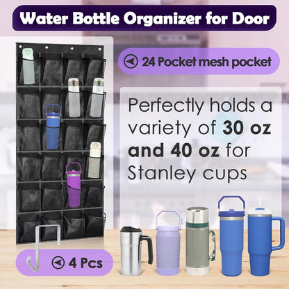 Over The Door Water Bottle Organizer for Stanley, Multi-Functional 24 Pockets Water Bottle Organizer for Door, Foldable Wall-Mounted Design, Over The Door Cup Holder for Kitchens and RV