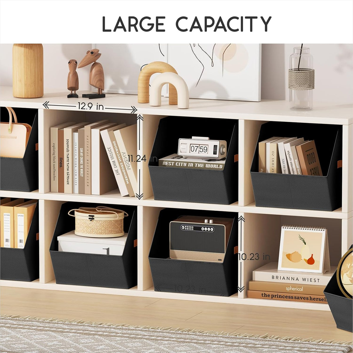 Homsorout Fabric Closet Storage Cubes - Square Storage Bins with Dual Handles for Clothes, Towels, Toys, Cube Storage Organizers for Bedroom, Nursery, Shelves, Closet, Small Spaces, Beige
