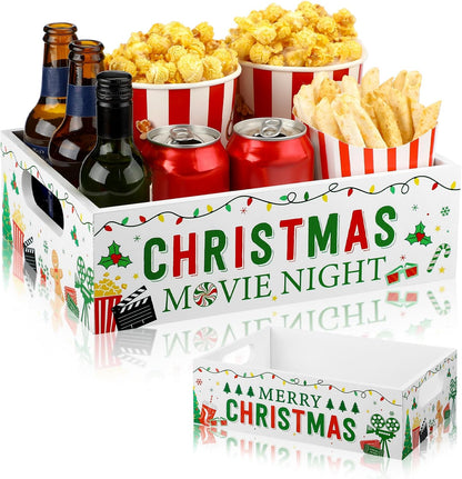 Movie Night Supplies Snack Trays with Handles Reusable Wooden Movie Gift Basket for Theater Popcorn Bucket Bowl Box Container Family Room Decor(Classic Style)