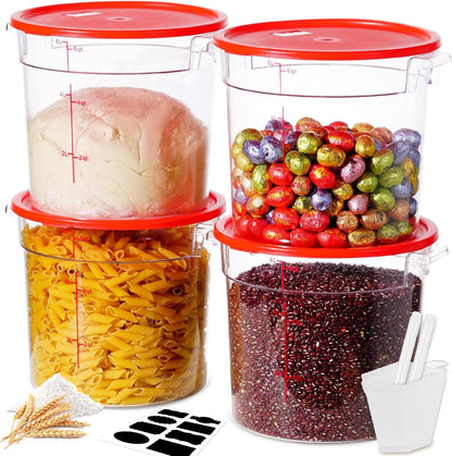 4QT NSF Food Storage Containers: 8 PCS [Food Grade][Hot&Cold Resistant] Commercial Clear Food Storage Containers with Lids for Restaurant Kitchen Proof Dough, Measuring Spoons Included(BPA FREE) - Colors B