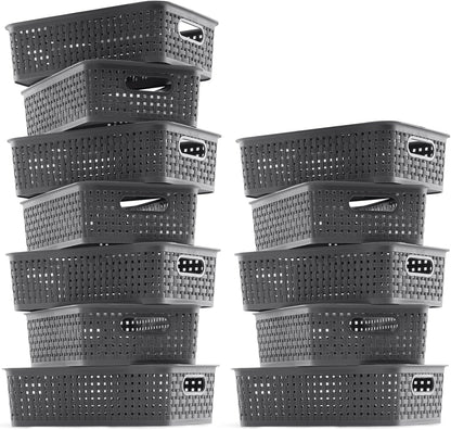 [ 12 Pack ] Plastic Storage Baskets - Small Pantry Organization and Storage Bins - Household Organizers for Laundry Room, Bathrooms, Bedrooms, Kitchens, Cabinets, Countertops, Under Sink or On Shelve