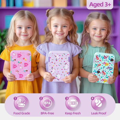 Bento Lunch Box for Kids, 6 Compartments BPA Free, Dishwasher Safe Back to School Snack Bento Lunch Containers Boxes, Ideal Portion Sizes for On-the-Go Meal, Ages 3+, School, Green Patterned